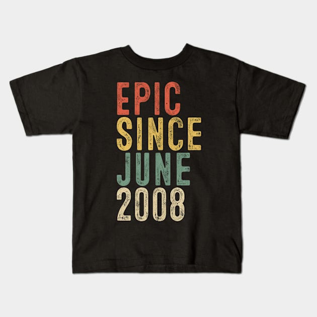 Fun Epic Since June 2008 12th Birthday Gift 12 Year Old Kids T-Shirt by rhondamoller87